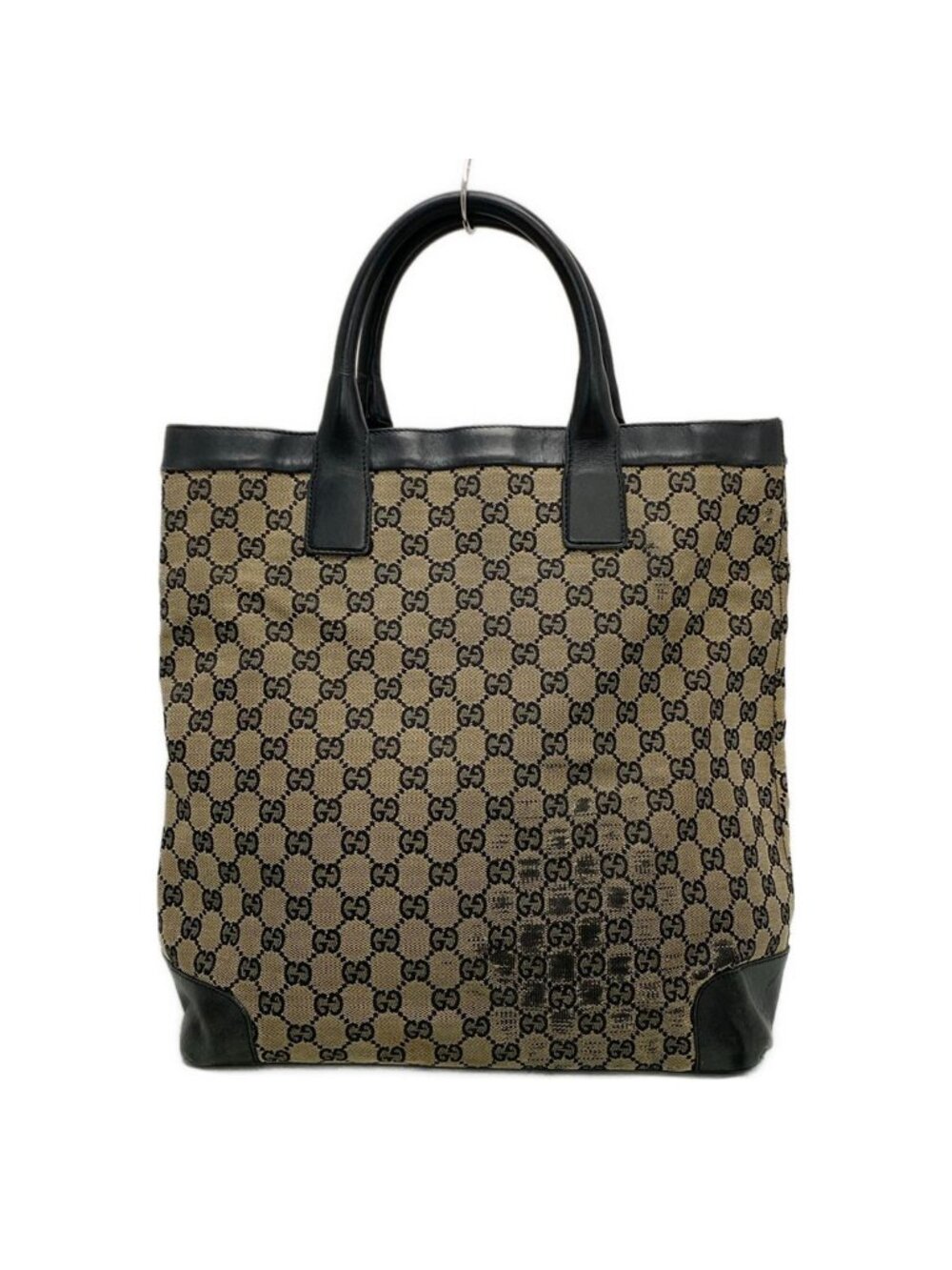 Gucci Tote Bag GG Pattern Beige Black Leather